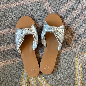Silver Bow Slide Sandals